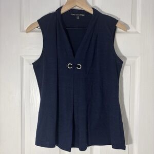 Womans Dark Blue Flowy Tunic Sleeveless Size PL V Neck Zoey & Leelo Stretch Top